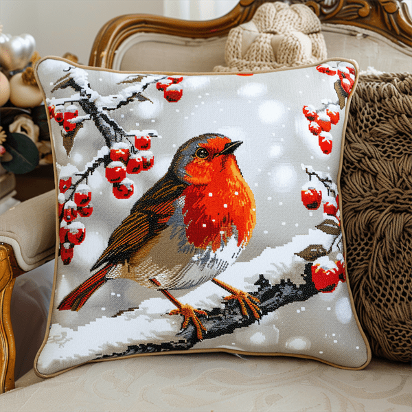 Bird Cross Stitch Pillow Kit DIY, Cross Stitch Pillowcases Kits, 17.72" x 17.72" x 0.4"