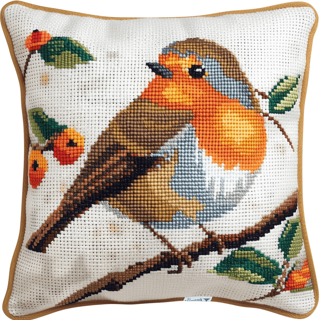 Bird Cross Stitch Throw Pillow Case Kits，Stamped Cross Stitch Pillow Case Kits , 45x45cm，Cross Stitch Kits Pre Stamped Pillowcase, Needlepoint Kits for Beginners