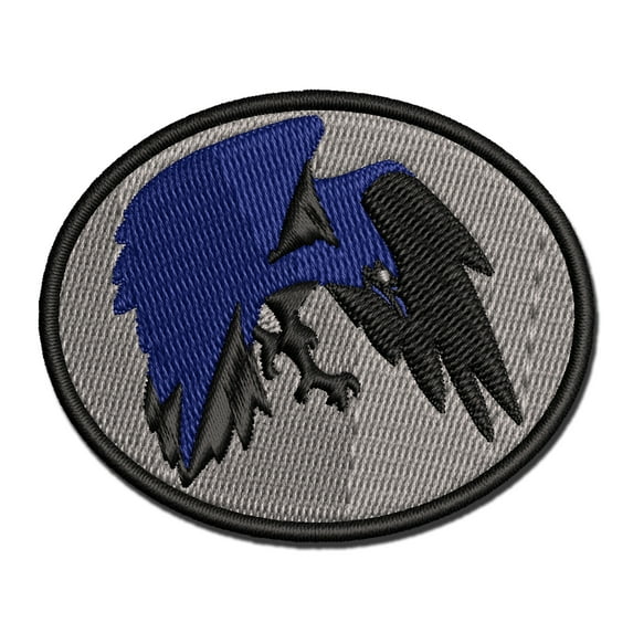 Bird Crow Raven Flying Landing Applique Multi-Color Embroidered Iron-On Patch - 2.0 Inch Mini