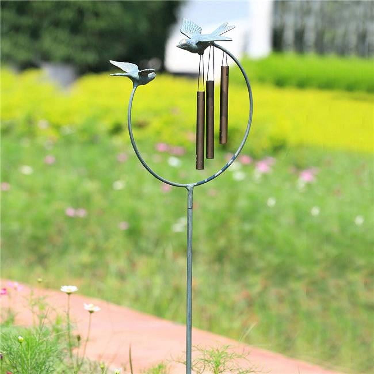 Verdigris Green and Bronze Bird Windchime Garden Stake