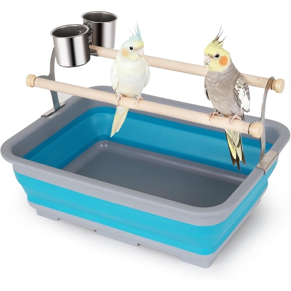 Bird Desktop Training Perch Stand with Collapsible Pan, Large Size for Parakeet, Budgie, Cockatiel, Conure, Long Tail Parrot
