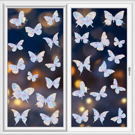 Bird Deterrent Window Clings - 2 Sheets/28PCS Butterfly Rainbow Stickers - Prevent Bird Strikes - Window Decals for Glass Windows