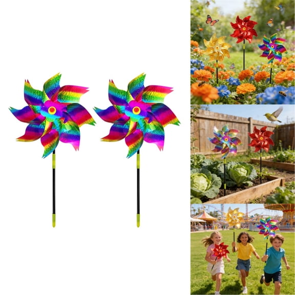 Bird Deterrents for Outside, Reflective Pinwheels for Yard and Garden Decor 2 Pack, Wind Spinners Outdoor Bird Deterrent Devices Windmills Bird Deterrent for Balcony, Patio, Farm, Orchard(Rainbow)