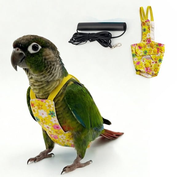 Bird Diaper Harness Flight Suit Clothes Parrot Harness and Leash Adjustable Bird Training Flight Harness Vest Bird Flying Clothes with Rope and Handle for Parakeets Cockatiels Outdoor Activities F,L