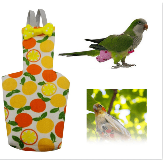 Bird Diapers for Parrot, Cockatiels Conure Parakeets Pigeon, Reusable Parrot Nappy, Bird Clothes for Parrots - Yellow, S