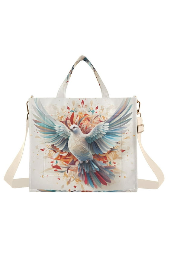 Bird Dove Front Corduroy Tote Bag Handbag Large Messenger Bag Shoulder Crossbody Zipper Bag Purse