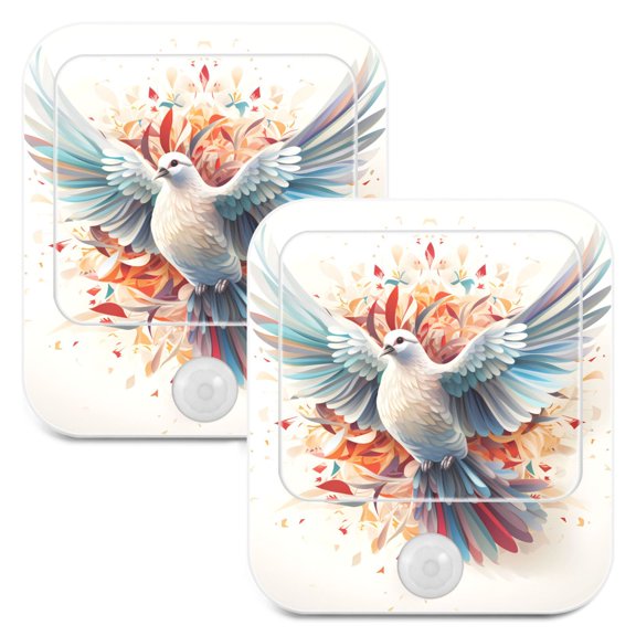 Bird Dove Front Night Lights Plug into Wall LED with Auto Light Sensor Warm Light for Kids Hallway Bedroom Living Room Kitchen Bathroom Set of 2