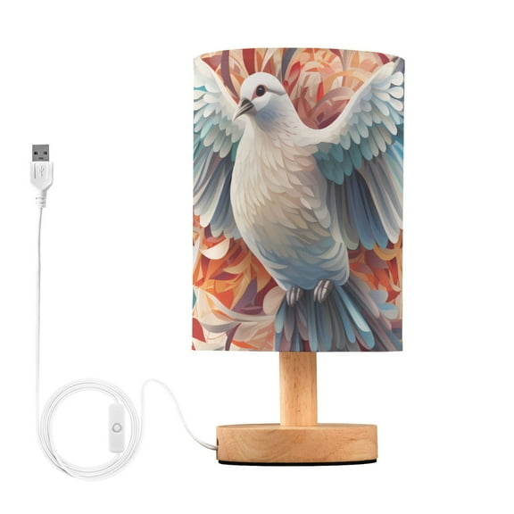 Bird Dove Front Table Lamp USB Bedside Desk Nightstand Lamp Printed Gifts Small Lamp Wood Base for Bedroom Living Room Kids Room College Dorm