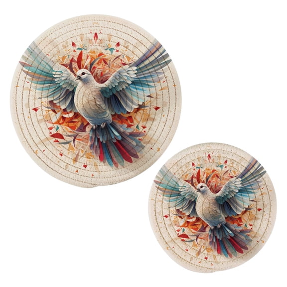 Bird Dove Front Trivet Mats Pot Holders Cotton Woven Non-Slip Heat Resistant for Hot Pots Pans Pats for Cooking Baking Set of 2