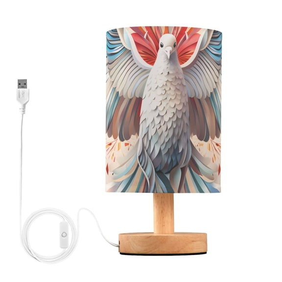 Bird Dove Side Table Lamp USB Bedside Desk Nightstand Lamp Printed Gifts Small Lamp Wood Base for Bedroom Living Room Kids Room College Dorm