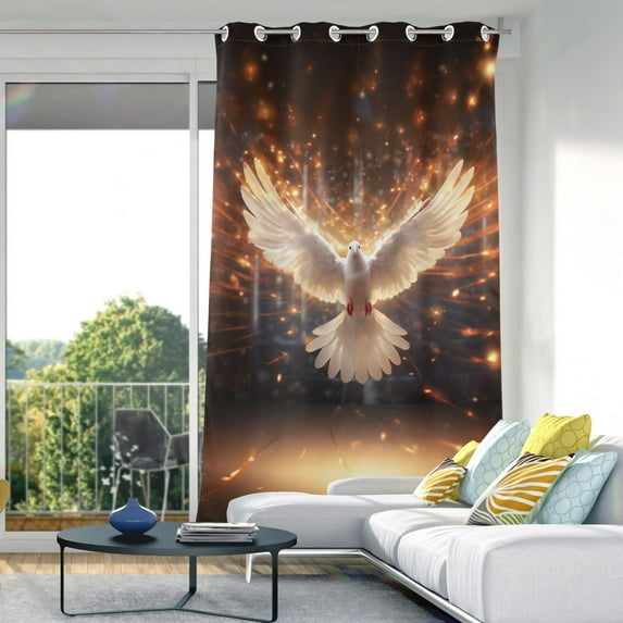 Bird Dove White Blackout Curtain Panels Drapes Privacy Assured with Light Filtering Curtains for Living room Bedroom Bathroom Window