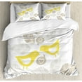 thumbnail image 1 of Bird Duvet Cover Set, Abstract Modern Art Deco Design Inspired Birds and Leaves Illustration, Decorative 3 Piece Bedding Set with 2 Pillow Shams, Queen Size, Warm Taupe Yellow White, by Ambesonne, 1 of 3
