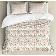 thumbnail image 1 of Bird Duvet Cover Set, Print of Rose Floral Romantic Feminine Spring Pastel Tone Forest Elements, Decorative 3 Piece Bedding Set with 2 Pillow Shams, King Size, White and Multicolor, by Ambesonne, 1 of 2