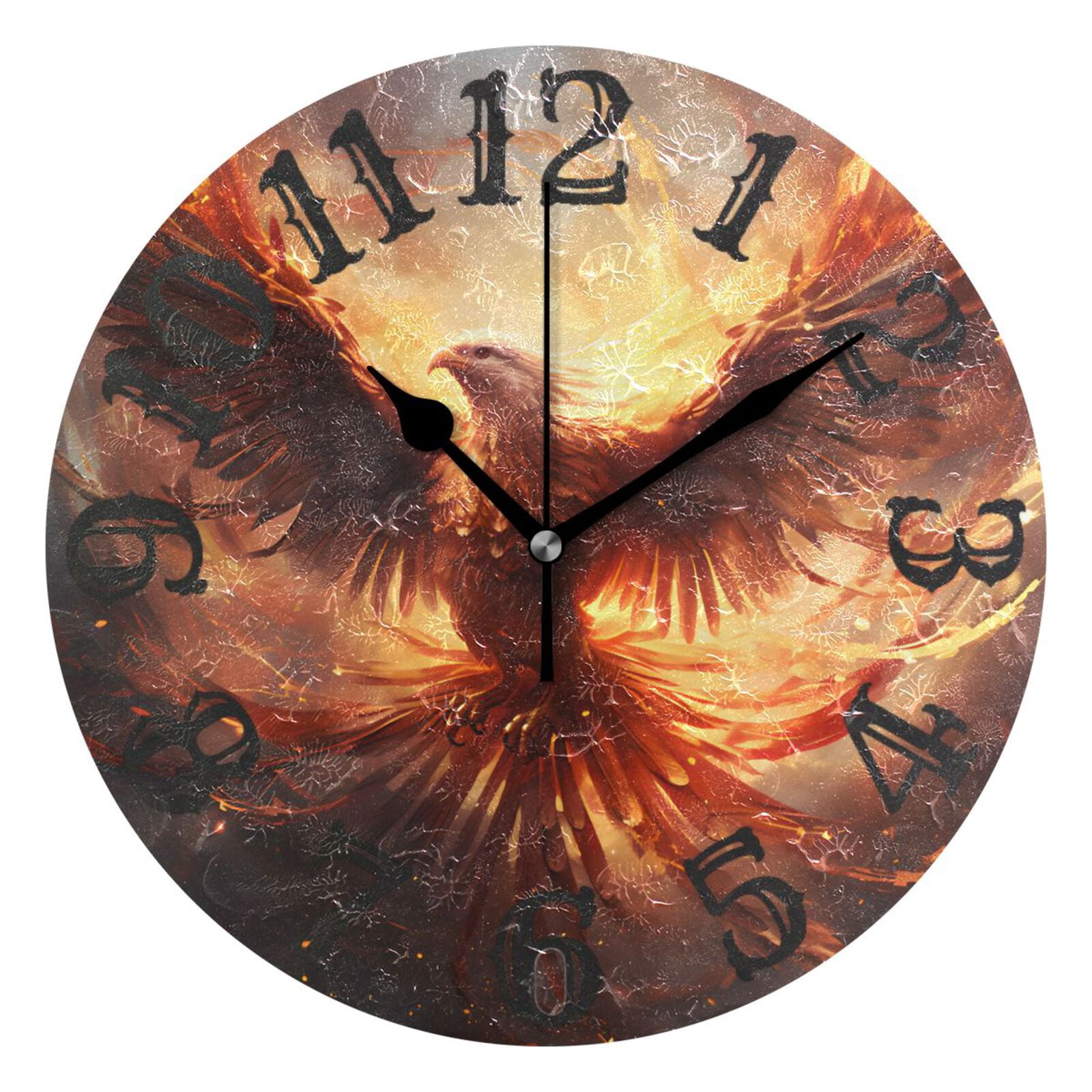 Phoenix Clock Bird Eagle Phoenix Fire 10 inch Wall Clocks Non Ticking Easy to Read ...