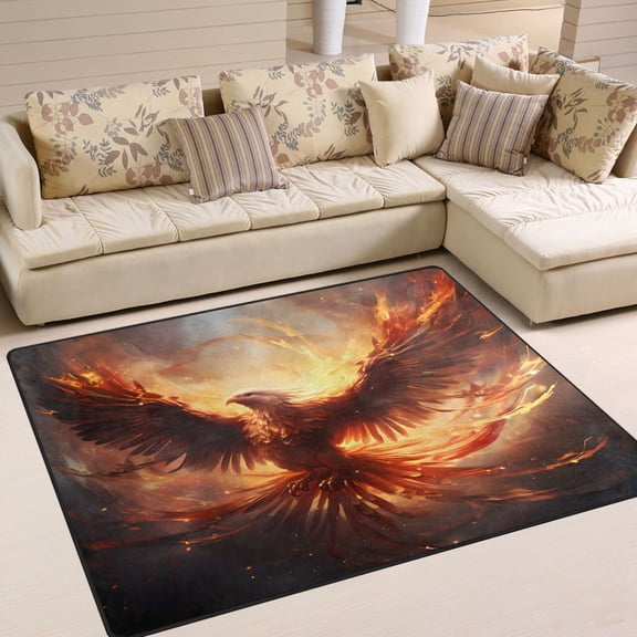 Bird Eagle Phoenix Fire Area Rug Washable 80 x 58 Floor Carpet Mat Non Slip for Bedroom Living Room Home Decor