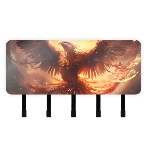 Bird Eagle Phoenix Fire Mail Holder Organizer Wall Mount with Shelf Key Holder Key Rack with 5 Key Hooks for Wall Decorative