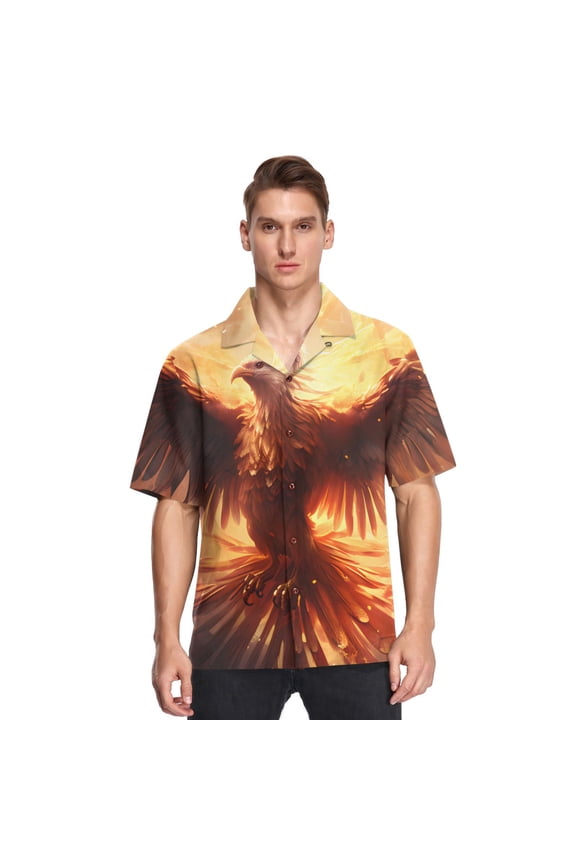 Bird Eagle Phoenix Fire Men's Hawaiian Wrinkle Free Button Down Short Sleeve Shirt Casual Shirts Beach Shirts