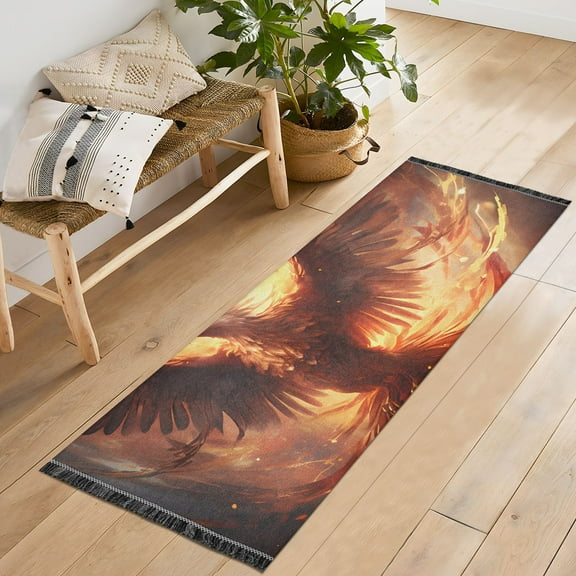 Bird Eagle Phoenix Fire Runner Rug Machine Washable Area Rugs Carpet Non Slip Entryway Mat for Bedroom Entryway Front Door