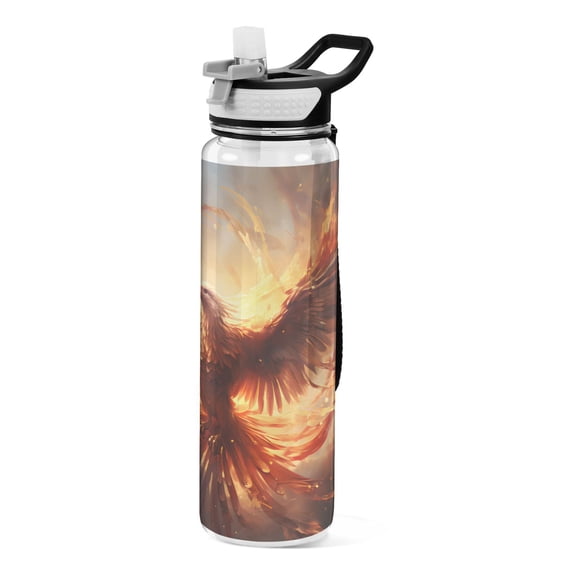 Bird Eagle Phoenix Fire Sports Water Bottle Portable Travel Mug 32oz BPA Free Leak Proof Straw Transparent Tritan for Gym Yoga Cycling Camping