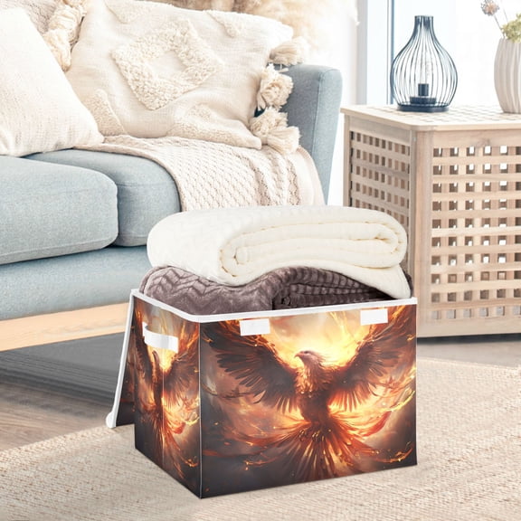 Bird Eagle Phoenix Fire Storage Basket Foldable Laundry Basket Shelf Kids Toy Storage Container Organizer with Handles