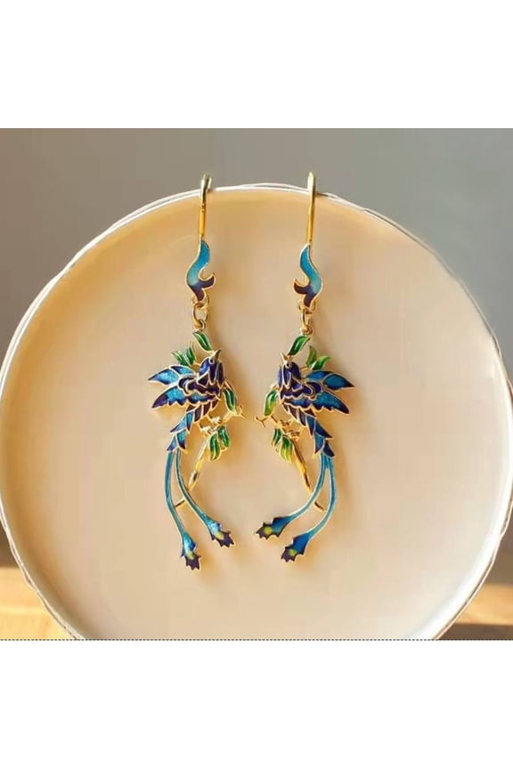 Bird Earrings Vintage Chinese Style Dangle Jewelry for Women Hanfu Qipao Outfit Floral Lucky Charm Oriental Accessory
