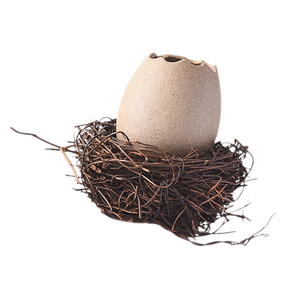 GOOHOCHY Ceramic Eggshell Planter with Bird's Nest Design for Decoration Multi Color Ceramics and Rattan 1 Set