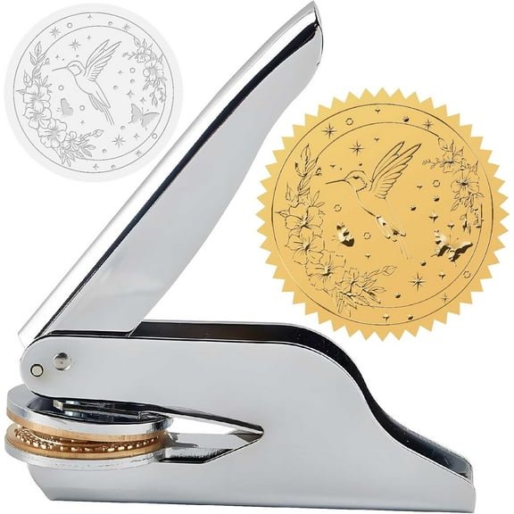 Bird Embossed Stamp Flower Grass Ex Libris Library 1.6in Stainless Steel Seal Stamper Hand Held Embosser Bookish Teacher Notary for Graduation Gift Envelopes Wedding Invitation Paper Napkin Silver