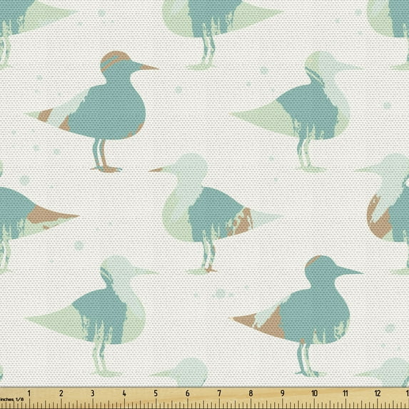 Ambesonne Bird Fabric by the Yard Upholstery, Abstract Silhouette Woodcock, 3 Yards, Almond Pale Green