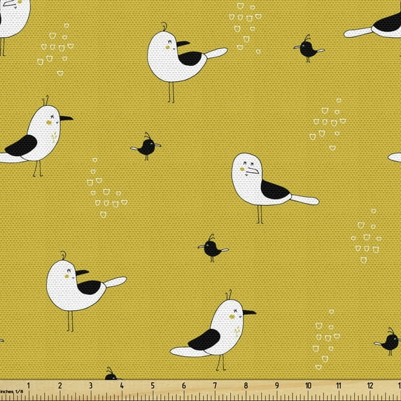 Ambesonne Bird Fabric by the Yard Upholstery, and Mother Seagull Animal, 2 Yards, Yellow Grey