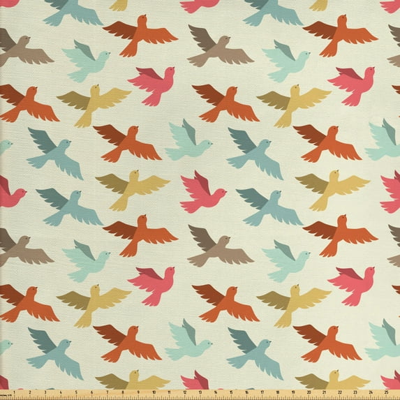 Ambesonne Bird Fabric by the Yard Upholstery, Animals Symbolizing Freedom, 3 Yards, Eggshell and Multicolor
