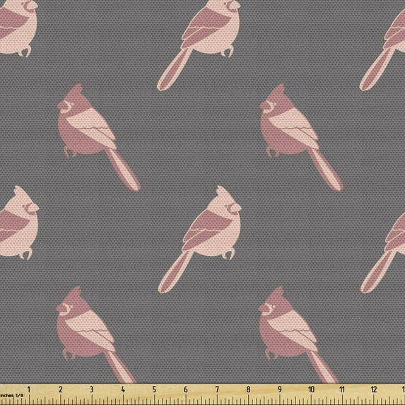 Bird Fabric by the Yard Upholstery, Repetitive Crested Fly Friend Simple Cartoon Illustration Flying Animal, Decorative Fabric for DIY and Home Accents, Peach Dried Rose and Grey by Ambesonne
