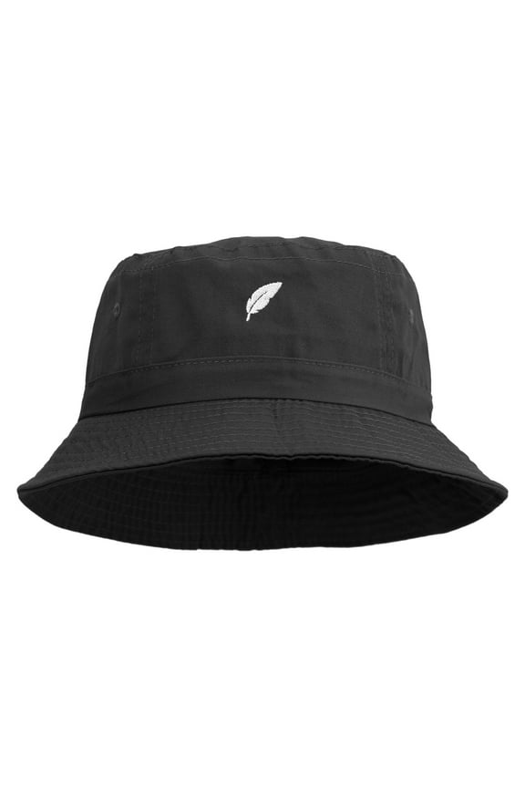 Bird Feather Embroidered Pigment Dyed Bucket Hat - Black OSFM