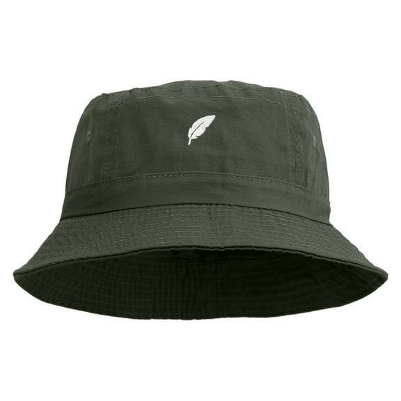 Bird Feather Embroidered Pigment Dyed Bucket Hat - Dk Green OSFM
