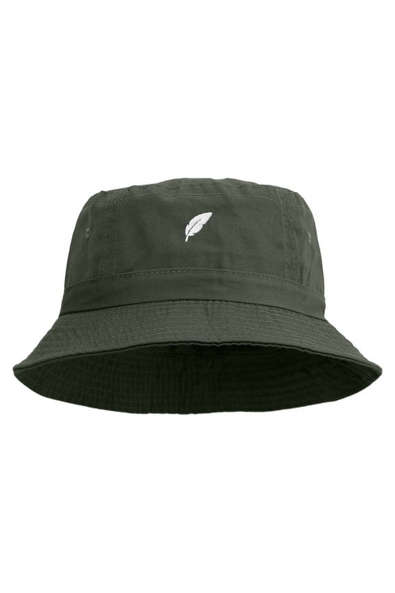 Bird Feather Embroidered Pigment Dyed Bucket Hat - Dk Green OSFM