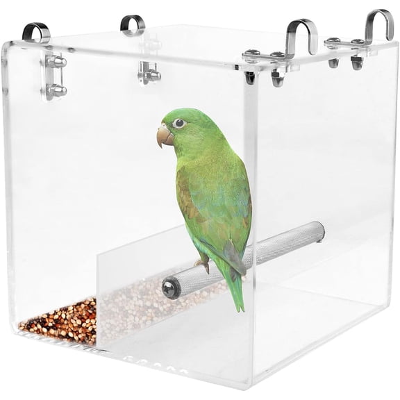 Bird Feeder, Bird Feeder for Cage, Acrylic Automatic Seed Container Parrot Food Holder Bird Feeder Animal Cage Water Food Holder for Parrot Parakeets