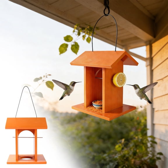Bird Feeder & Bluebird Feeder Hanging Wooden House, Rustic Outdoor Wooden Bird Feeder for Small Songbirds, Finch & Mealworms