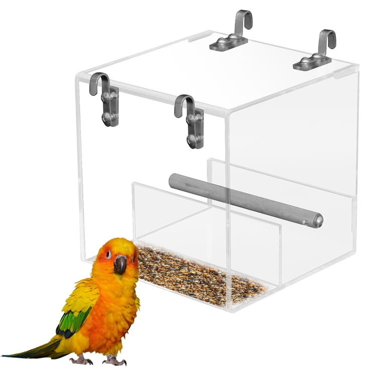 No Mess Bird Feeder Water Dispenser, Automatic Parrot Feeder Cage Accessories, Clear Parakeet