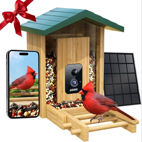 Bird Feeder with Camera, 2560P HD AI Identify 12000+ Bird Species, Solar-Powered, Real-Time Notifications, Auto Capture & Motion Detection for Watching, Smart Feeder Camera Present for Lovers
