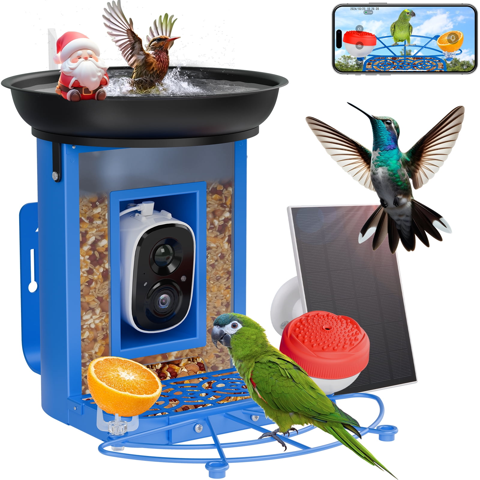 Bird Feeder with Camera, 2K Bird Camera with 3-in-1 Feeding, Drinking, and Bathing | AI Bird Identify, Real-Time Monitoring and Alerts | IP65 and Squirrel-Proof for Outdoors, Gift for Bird Lovers