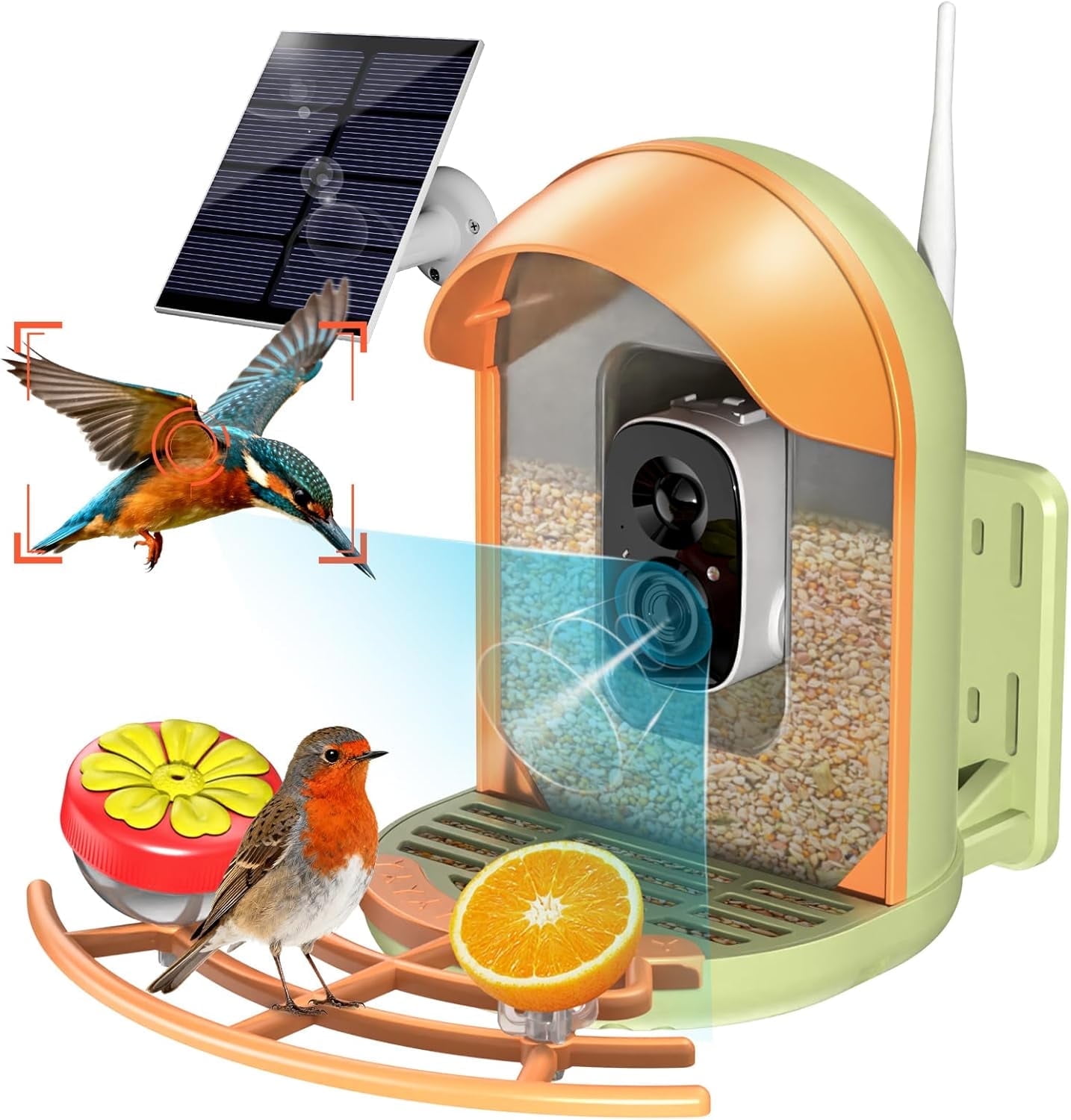 Bird Feeder with Camera, 2K HD Camera Birds Feeder with AI Recognition, Solar Powered Birdfeeder Cam with Night Vision, IP65 Outdoor Backyard Birds Watching, Gift for Bird Lovers Light Green