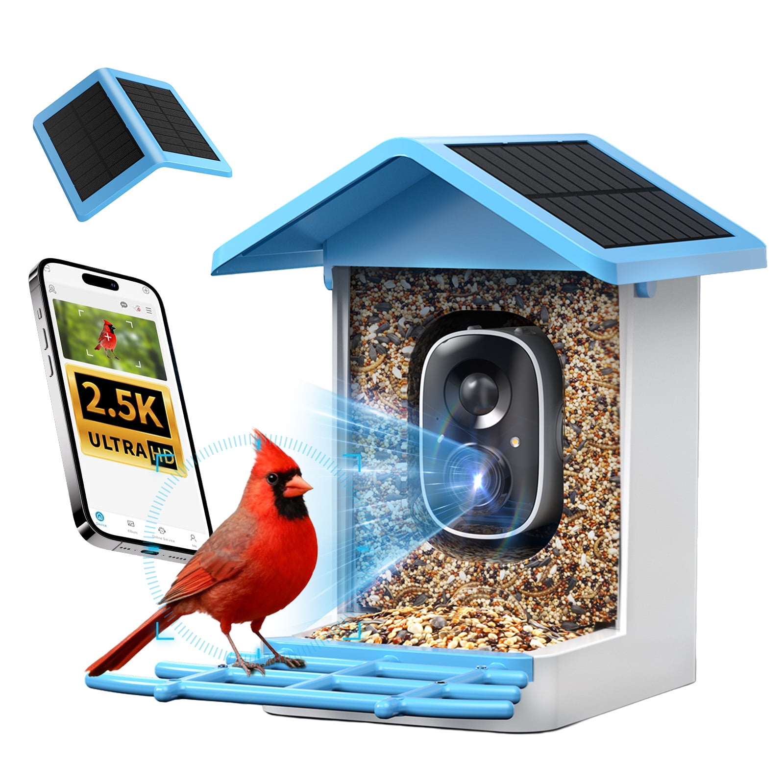 Bird Feeder with Camera, 4K HD AI Identify Bird Species, Smart Solar-Powered Bird Feeder, Auto Capture Bird& Motion Detection for Watching, Camera Bird Feeders Present for Bird Lovers