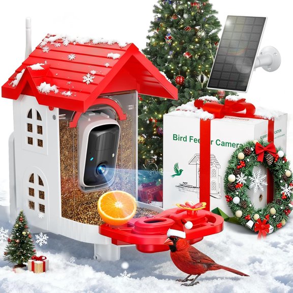 Bird Feeder with Camera,  Bird Feeder Camera with AI Identify BirdSpecies, Solar ,  ,   Video, Various DIY Addons, 2.4G WiFi,  for Mom Dad and Birdlover (Red)