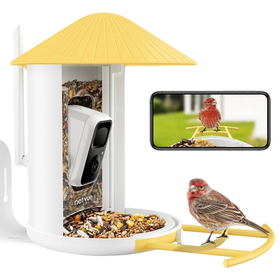 Bird Feeder Camera Outdoor Feeder Bird, Netvue Birdfy Bird Watching with Camera for Bird Lover, Mother and Father, Yellow (AI by Subscription)