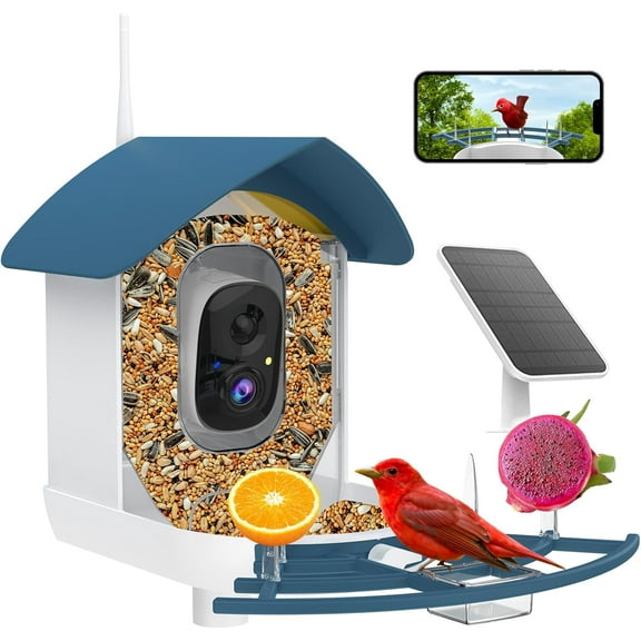 Bird Feeder with Camera, Smart AI Bird Breed Recognition, Birds Motion Detection with Real-Time Notice, 2K Auto Capture Bird Watching WiFi Camera, Solar-Powered Outdoor Charging Bird House,Green