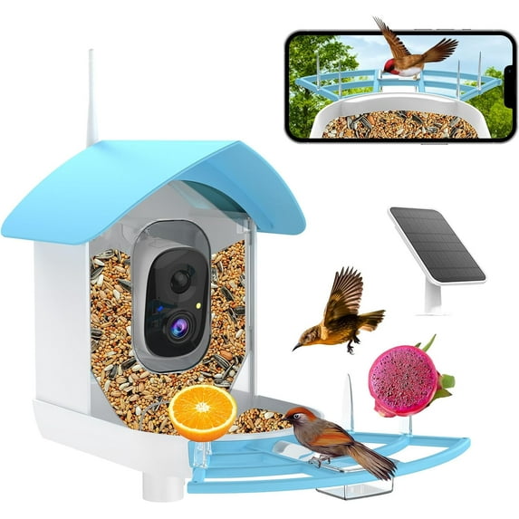 Bird Feeder with Camera, Smart AI Bird Breed Recognition, Birds Motion Detection with Real-Time Notice, 2K Auto Capture Bird Watching WiFi Camera, Solar-Powered Outdoor Charging Bird House,Green