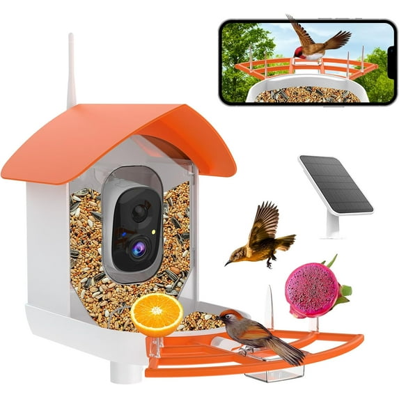 Bird Feeder with Camera, Smart AI Bird Breed Recognition, Birds Motion Detection with Real-Time Notice, 2K Auto Capture Bird Watching WiFi Camera, Solar-Powered Outdoor Charging Bird House,Green
