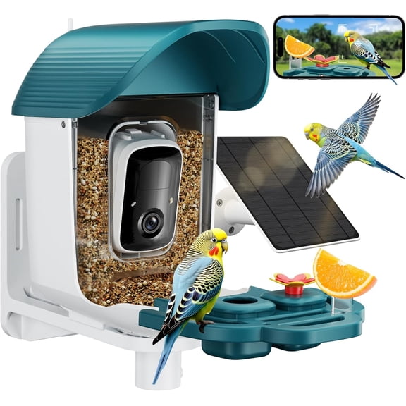Bird Feeder with Camera Solar Powered, 2K HD Birds Feeder Camera for Outdoors, Instant Motion Detection & Alerts, AI Smart Identify Birds Species, Gifts for Mom Dad and Bird-Lovers