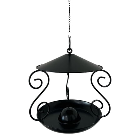 Bird Feeder Feeding Bowl Food Tray with Rainproof Metal Roof for Outdoors Garden Yard and Patio Decoration