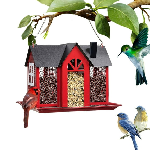 Bird Feeder For Outside Metal Mesh Wild Bird Feeder With Triple Feeders For Chickadee Large Capacity And Durable Red
