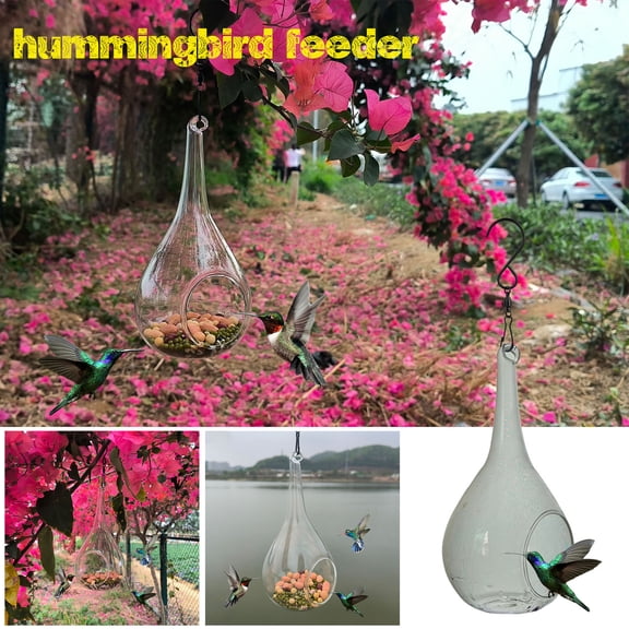 Bird Feeder, Humming Glass Feeder Manually Blowing Glass Hummingbird Feeder